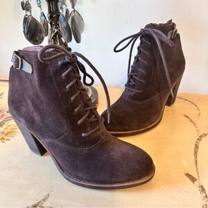 Lucky Brand Java Brown Oiled Suede Side Zip Lace up Ankle Boots NEW NWOT